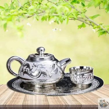 Théière dragon et tasses en argent | Théières à la folie